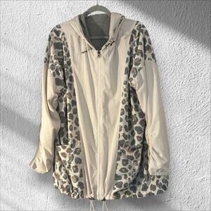 LOGO by Lori Goldstein Nylon Jacket with Animal Print Panels Neutral Hooded 1X